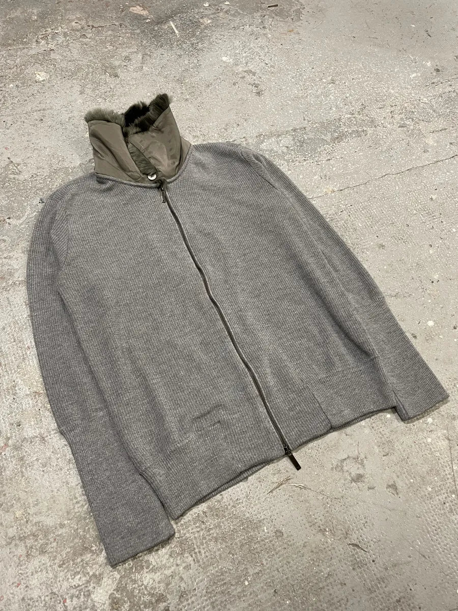 Emporio Armani Grey Fur Collar Zip-up Sweater - Image 7