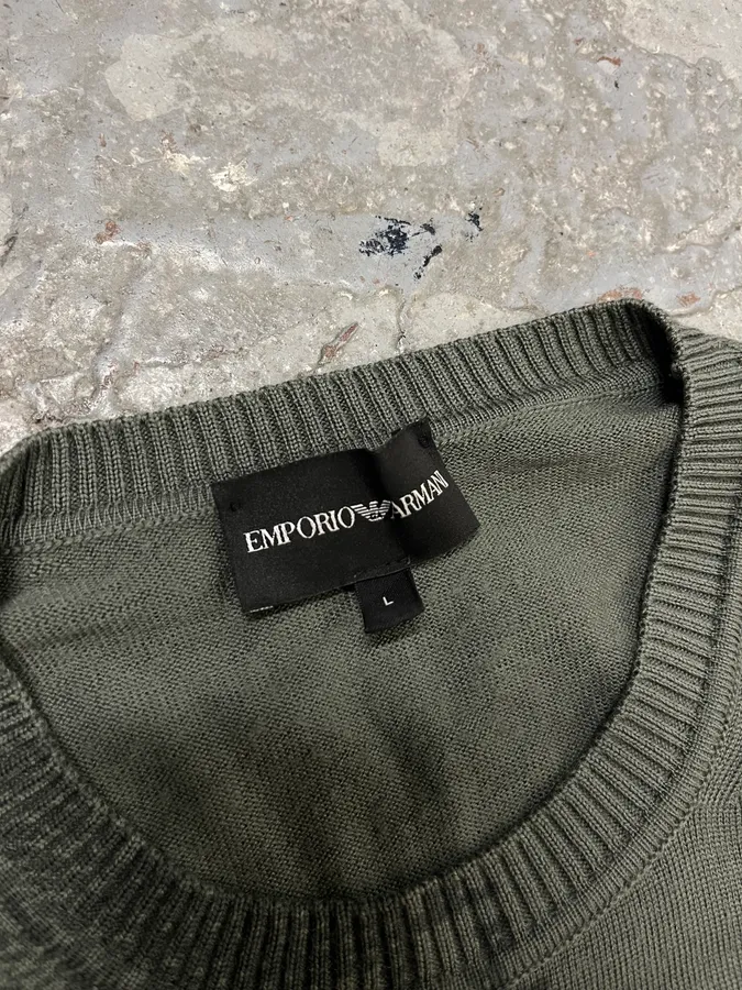 Emporio Armani Khaki Wool Asymmetrical Sweater - Image 8