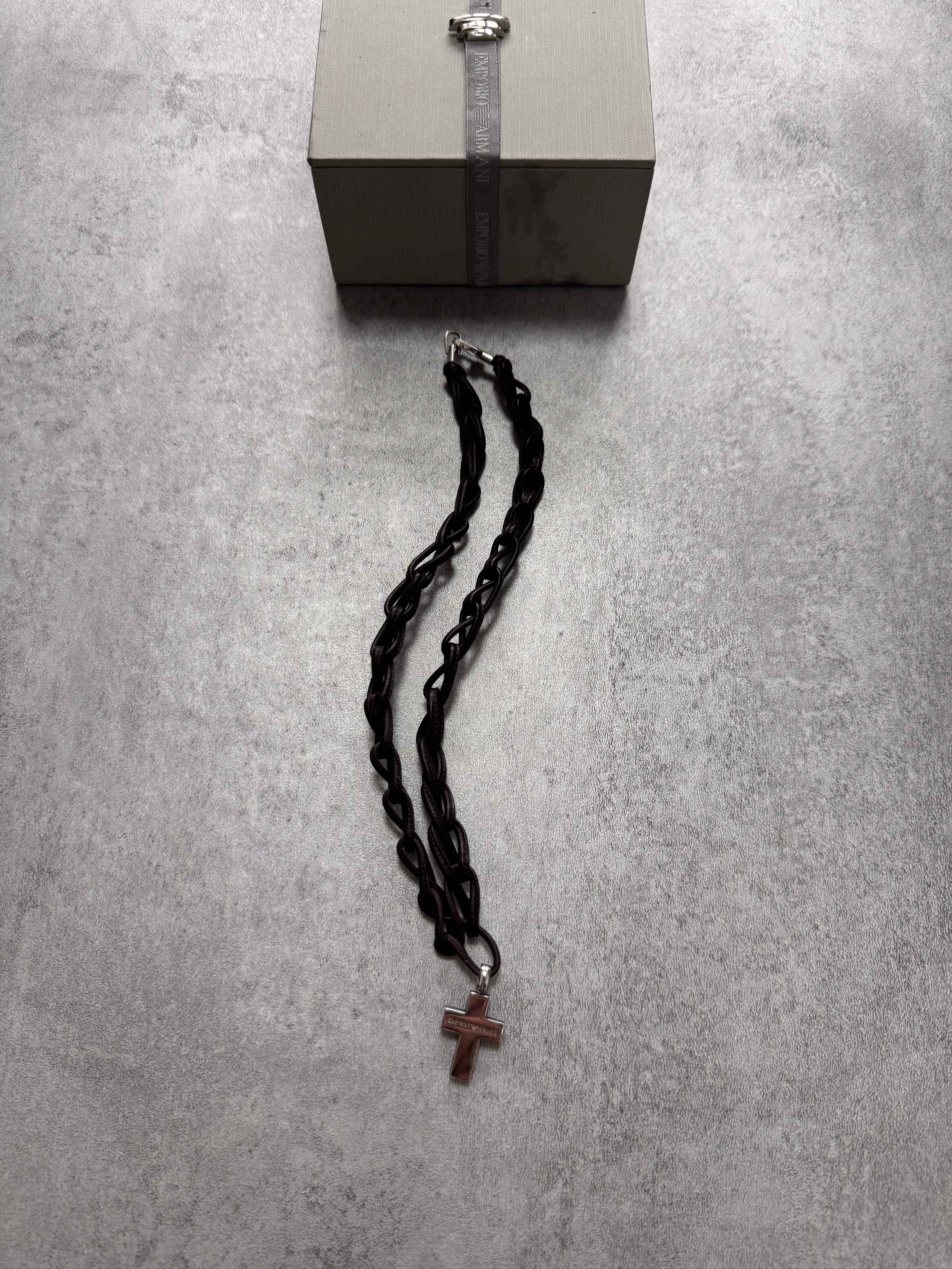 Emporio Armani Leather Cross Necklace - Image 2