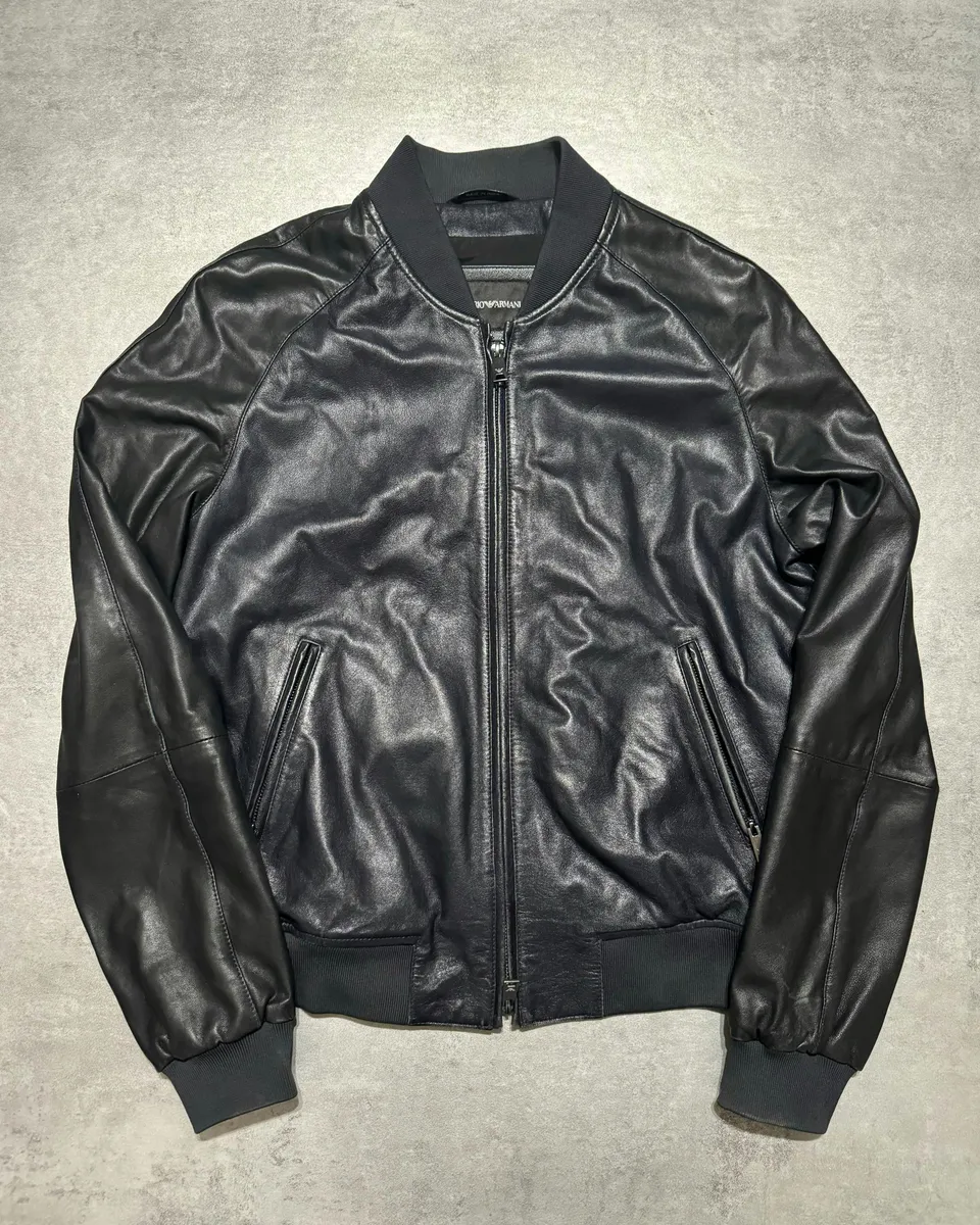 Emporio Armani Minimalist Black Navy Leather Jacket - Image 3