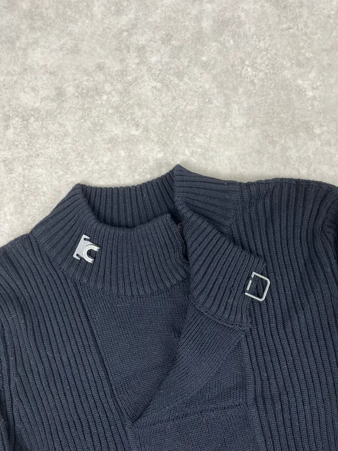 Emporio Armani Navy Asymmetrical Collar Sweater - Image 6
