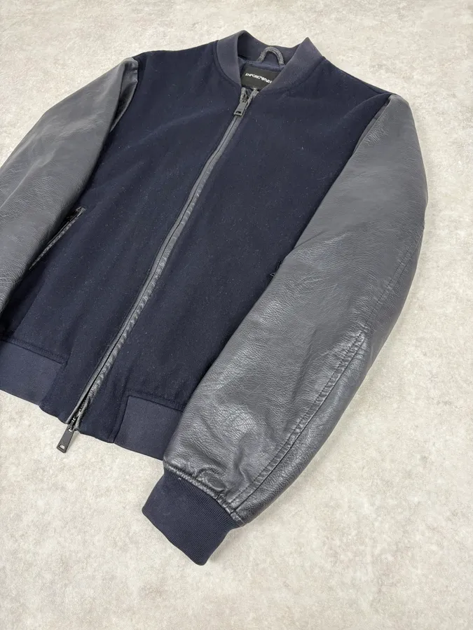 Emporio Armani Navy & Black Wool Bomber Jacket - Image 5