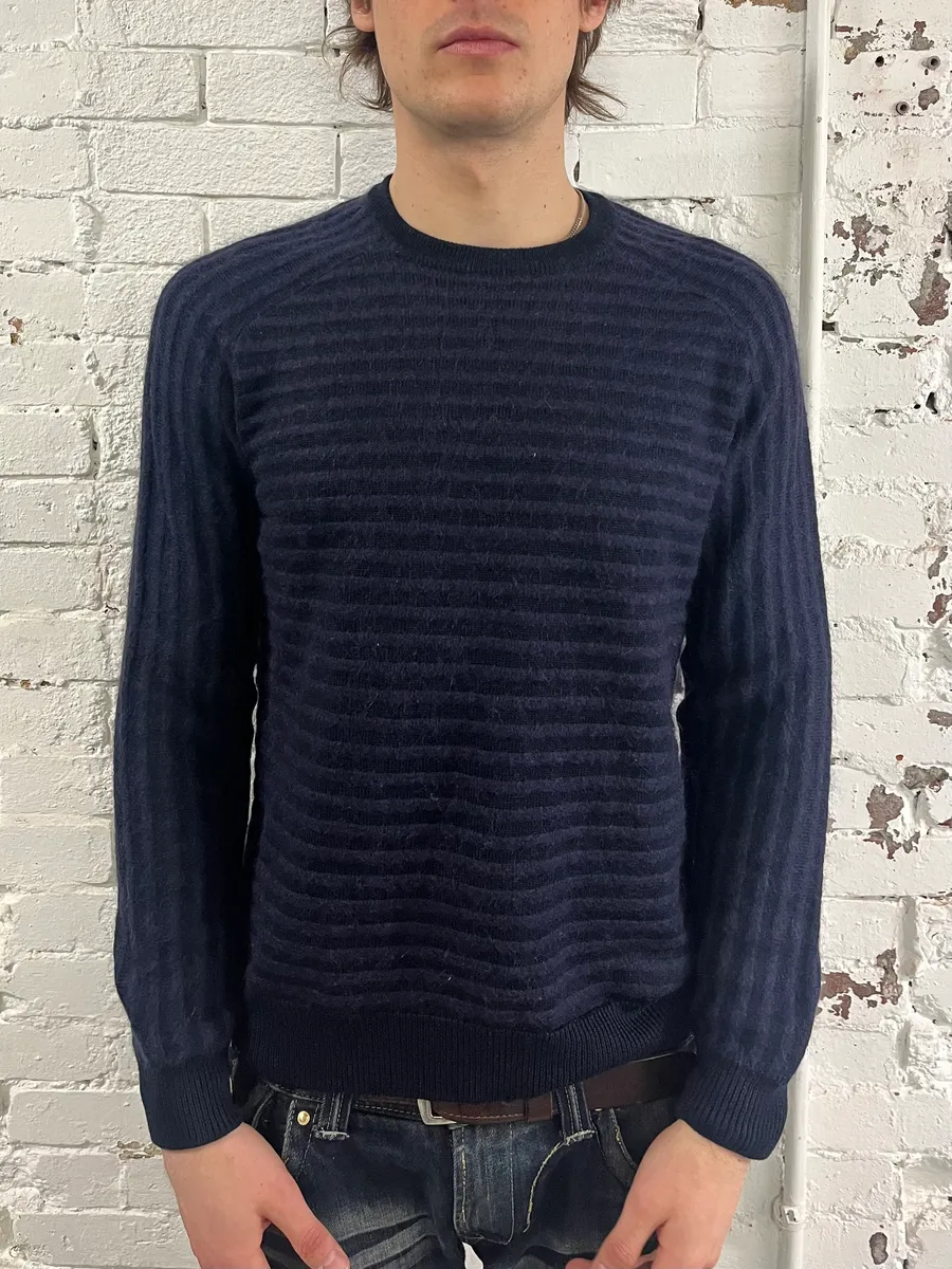 Emporio Armani Striped Navy Wool Sweater - Image 2