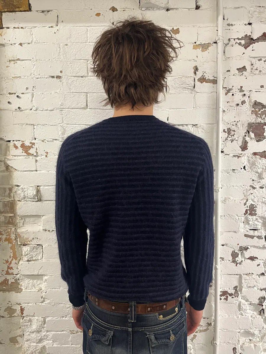 Emporio Armani Striped Navy Wool Sweater - Image 3