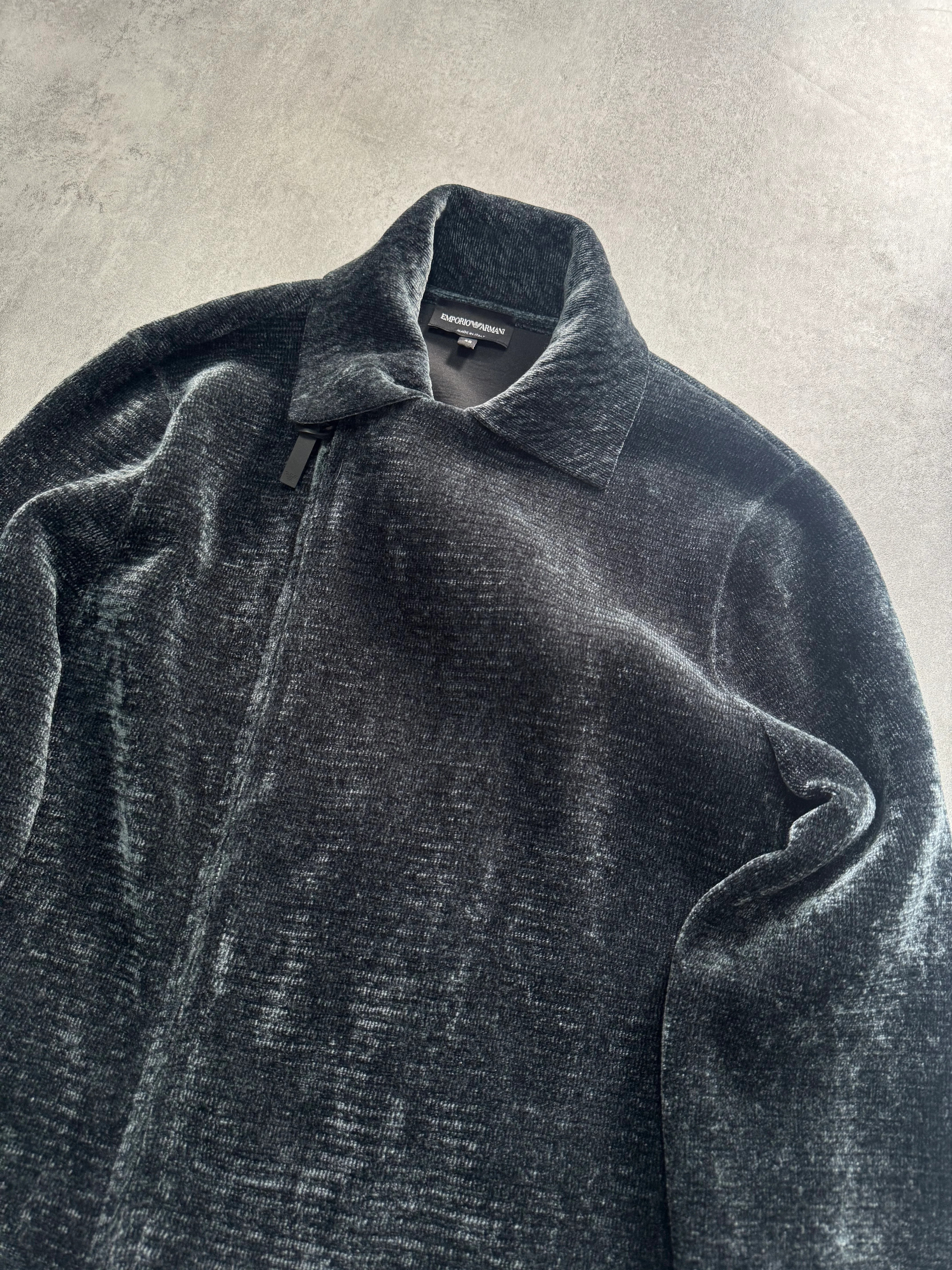 Emporio Armani Viscose Navy Greay Asymmetrical Jacket - Image 2