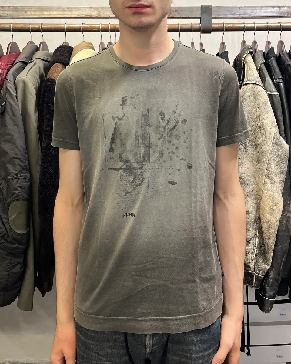Fendi Brown Faded Shadow Poem T-Shirt - Image 2