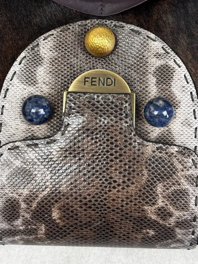 Fendi Brown Leather Fringe Fur Handle Bag - Image 8