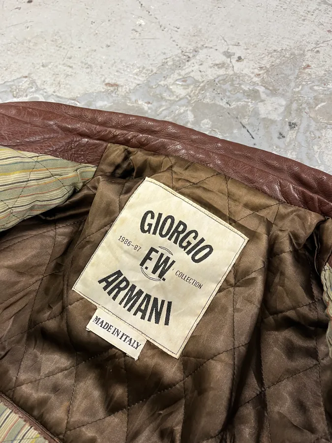FW1986 Giorgio Armani Brown Leather Bomber Jacket - Image 10