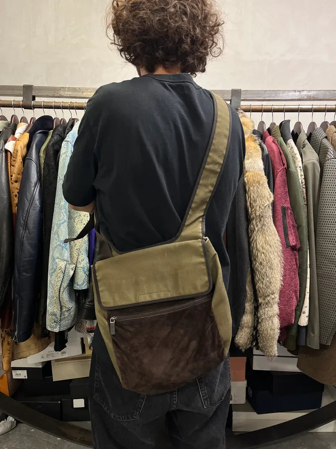 FW1999 Miu Miu Canvas & Suede Brown Leather Shoulder Bag - Image 2