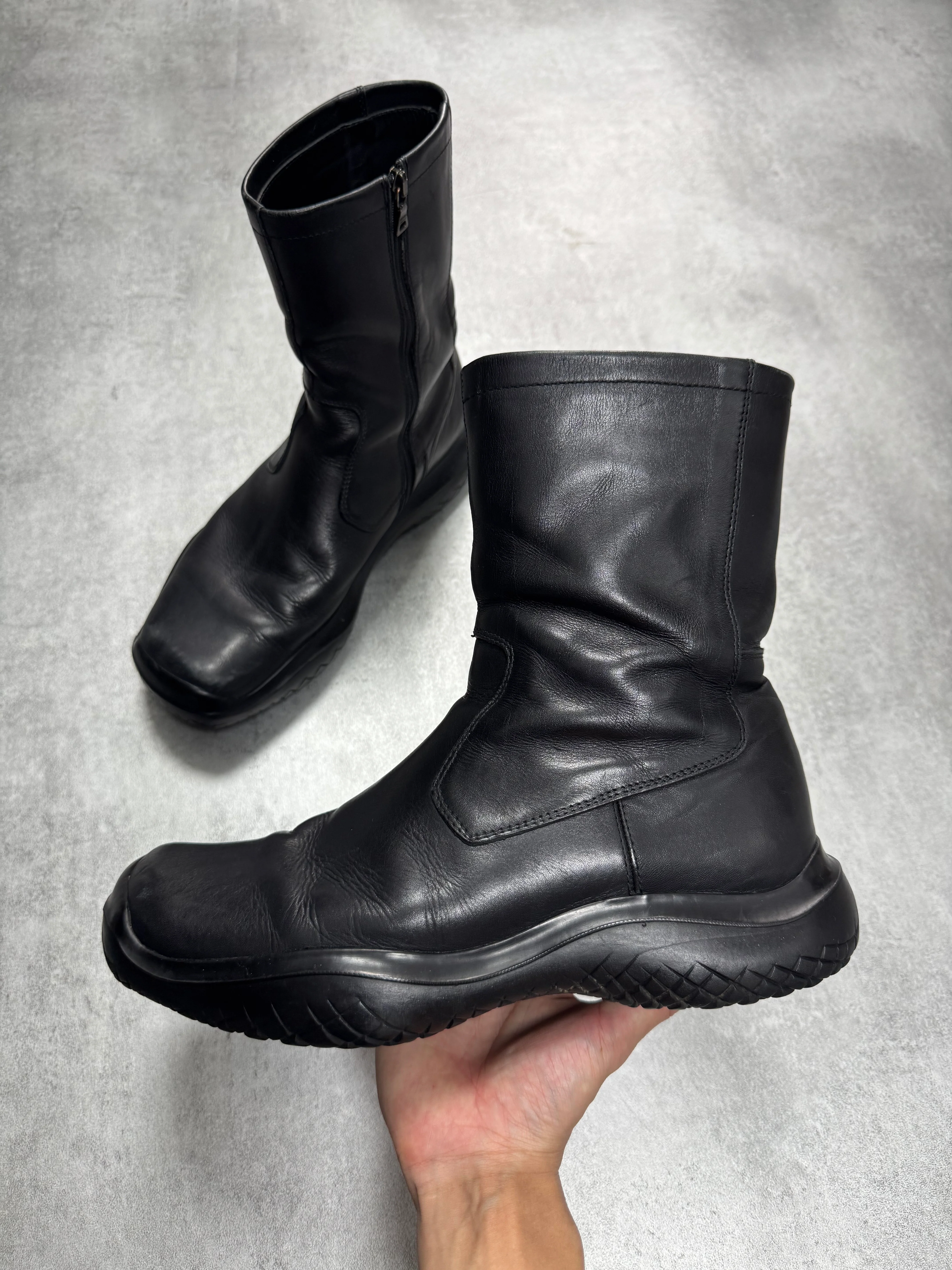 FW1999 Prada Ankle Vibram Black Leather Boots - Image 3