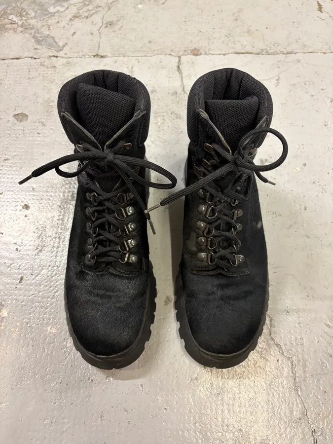 FW1999 Prada Black High Ponyhair Leather Vibram Boots - Image 2
