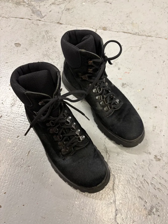 FW1999 Prada Black High Ponyhair Leather Vibram Boots - Image 4