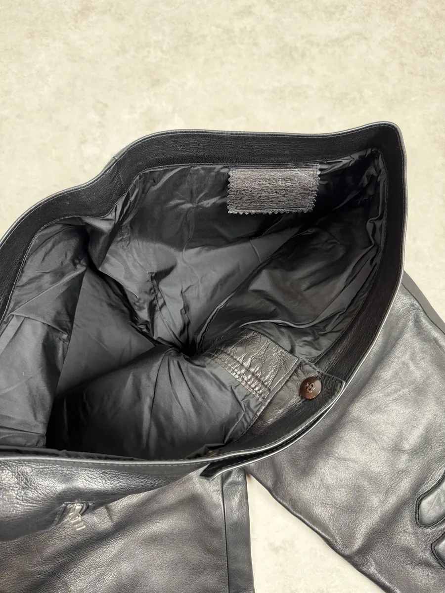 FW1999 Prada Black Padded Biker Leather Pants - Image 6