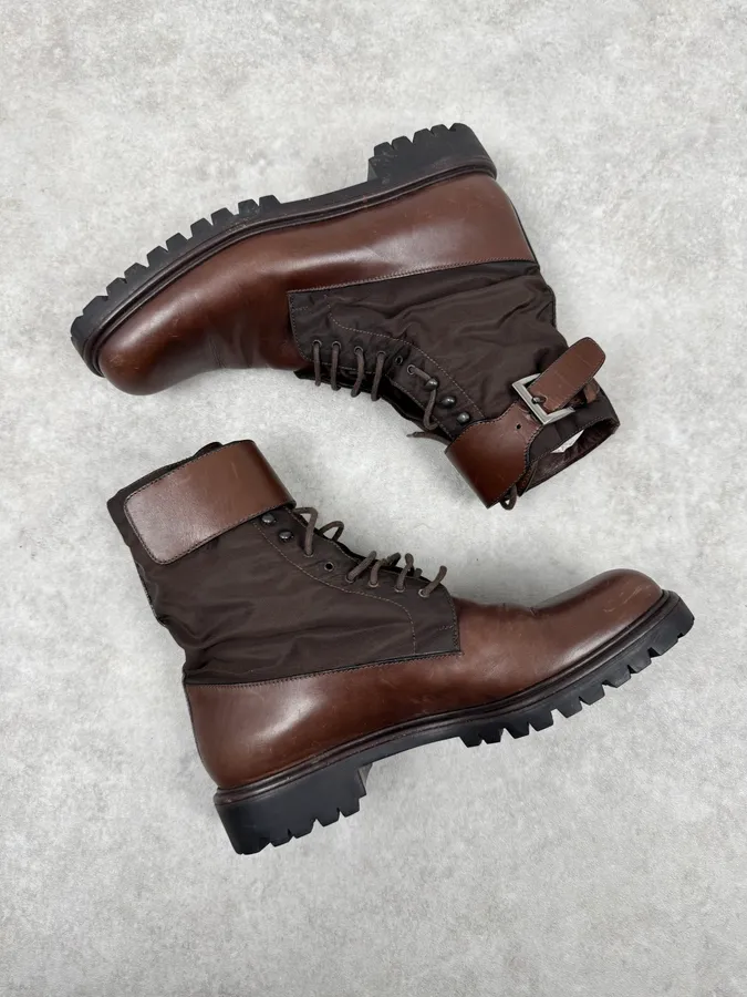 FW1999 Prada Brown Leather High Ankle Military Boots - Image 3