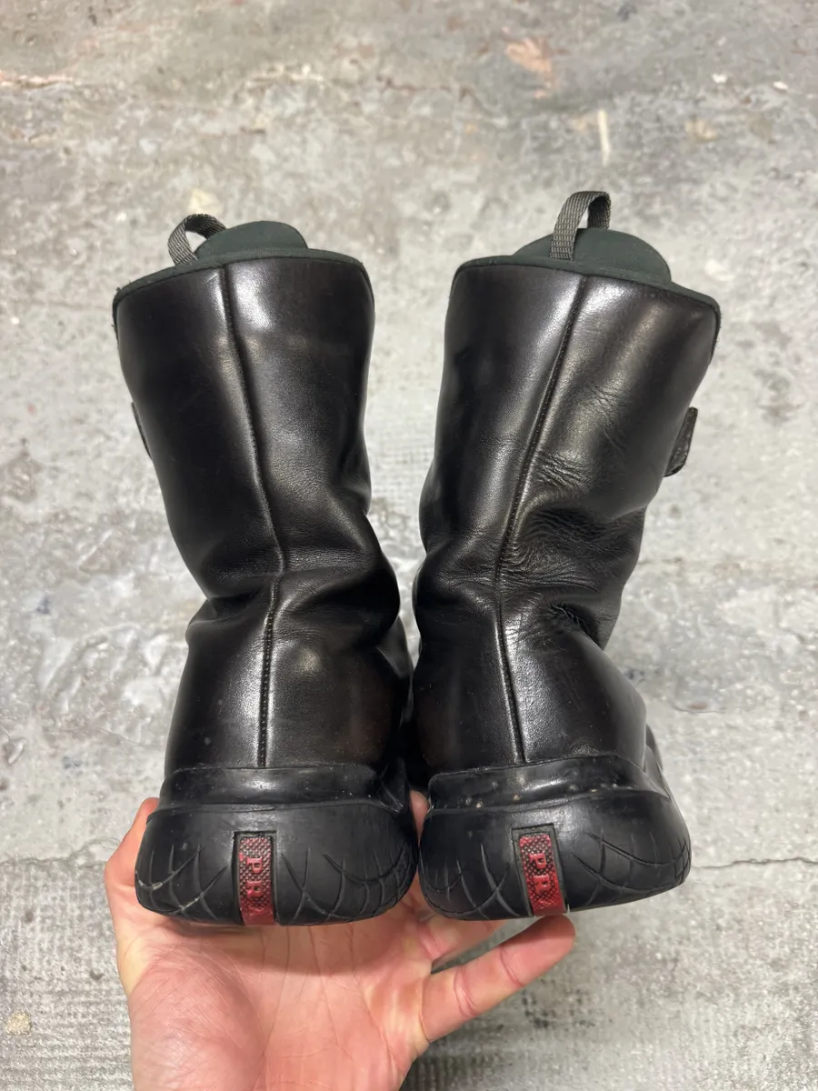 FW1999 Prada Combat Straps Black Leather Boots - Image 6