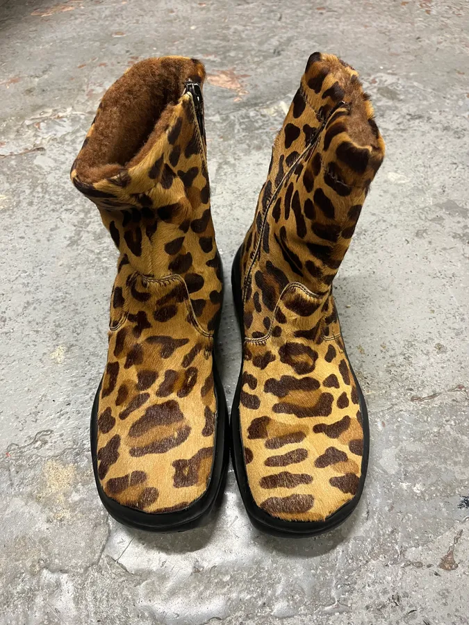 FW1999 Prada Leopard Pony Hair Leather Vibram Boots - Image 2