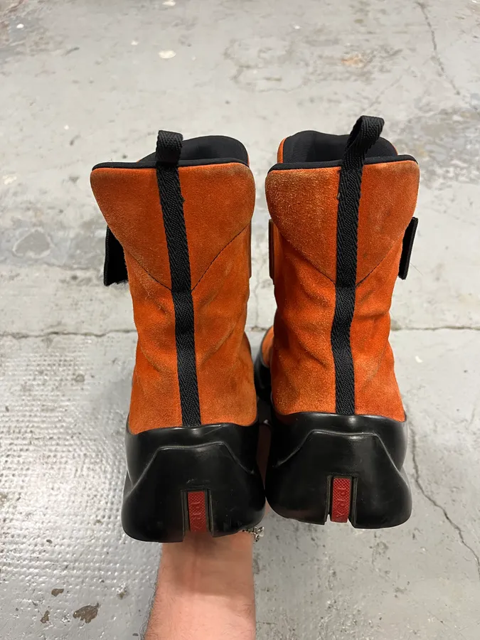 FW1999 Prada Orange & Black High Suede Leather Sneakers - Image 6