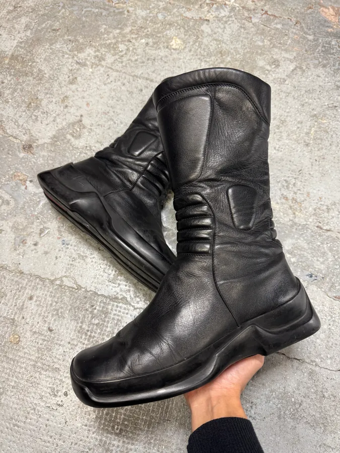 FW1999 Prada Pro Biker Padded Balck Leather Boots