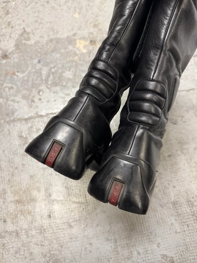 FW1999 Prada Pro Biker Padded Balck Leather Boots - Image 7