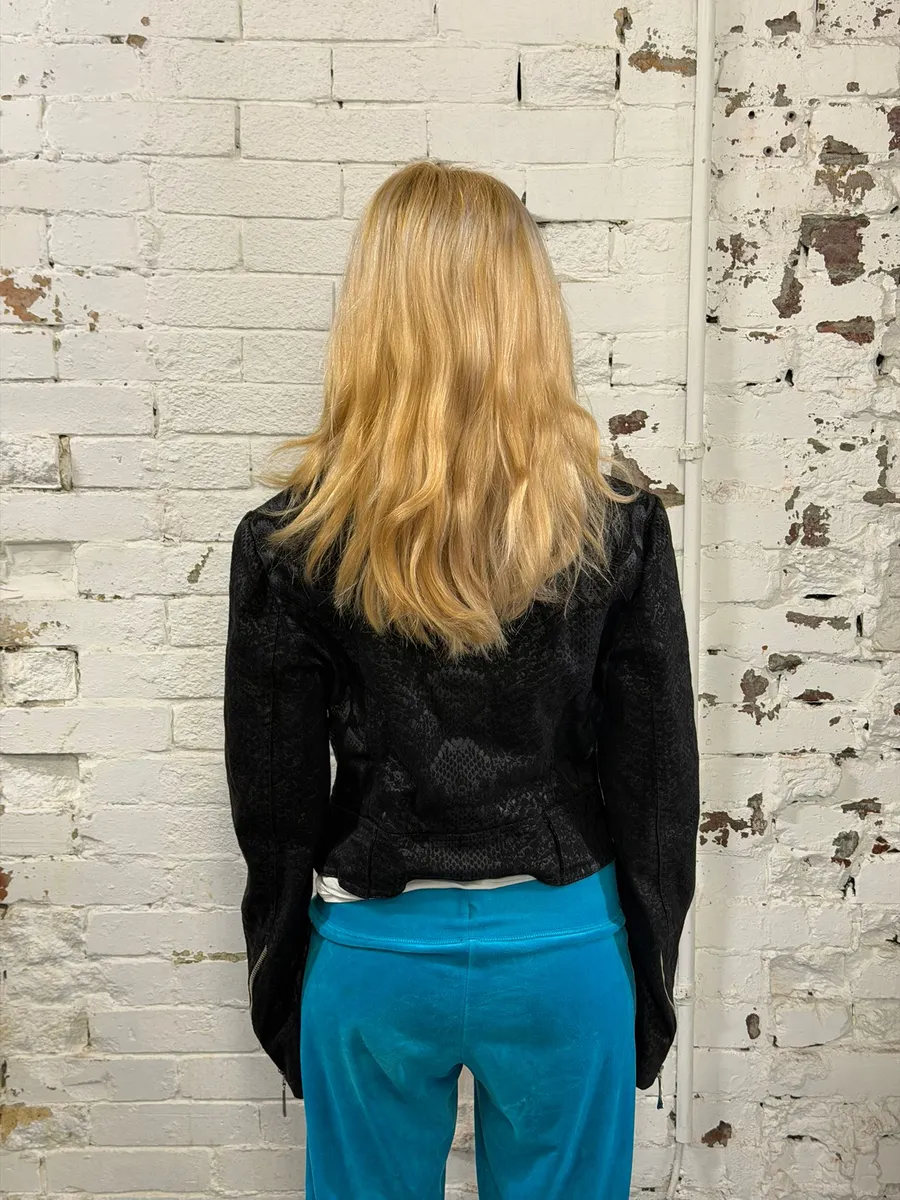 FW1999 Roberto Cavalli Black Obscure Leopard Print Biker Jacket - Image 3