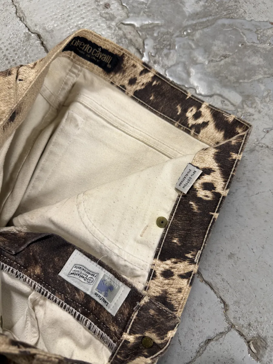 FW1999 Roberto Cavalli Cow Print Movement Effect Brown & Beige Pants - Image 10