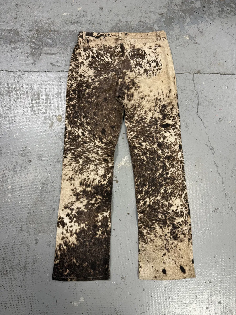 FW1999 Roberto Cavalli Cow Print Movement Effect Brown & Beige Pants - Image 2