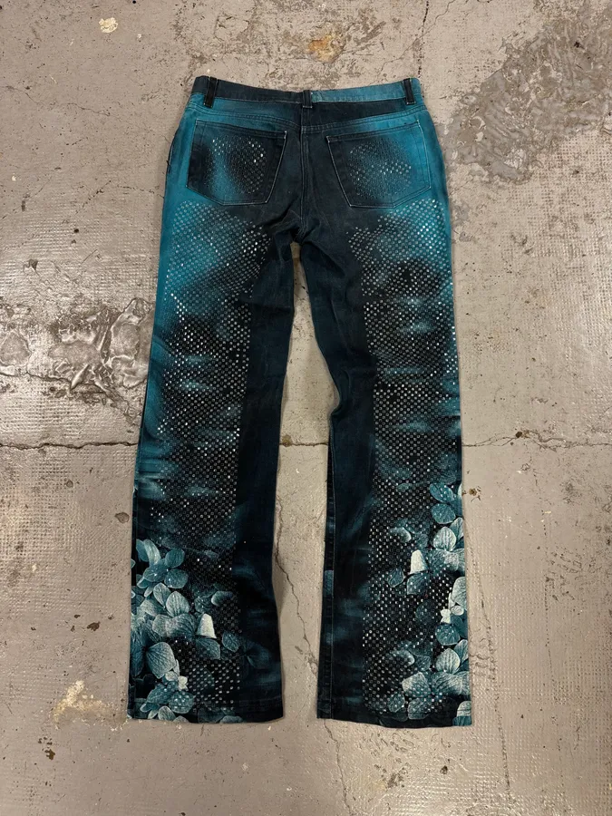 FW1999 Roberto Cavalli Deep Blue Flowers Pants - Image 4