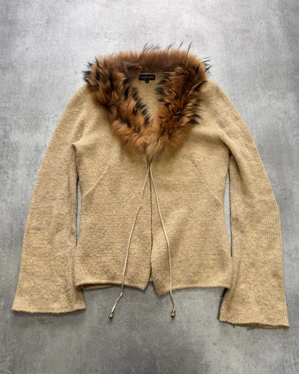 FW1999 Roberto Cavalli Fur Collar Wool Sweater Jacket