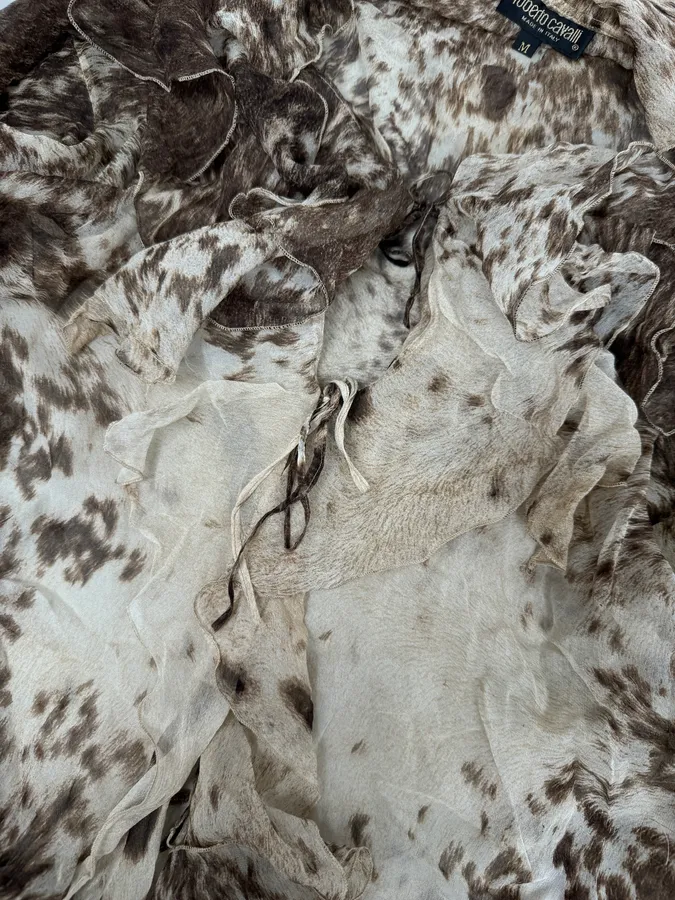 FW1999 Roberto Cavalli Furry Movement Brown & White Blouse Shirt - Image 6