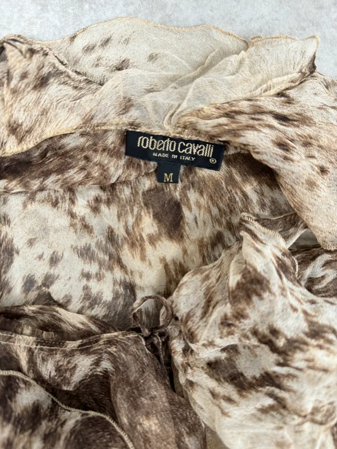 FW1999 Roberto Cavalli Furry Movement Brown & White Blouse Shirt - Image 8