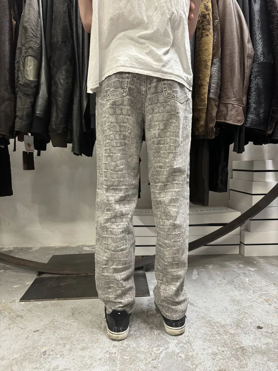 FW1999 Roberto Cavalli Grey Crocodile Effect Legend Pants - Image 4