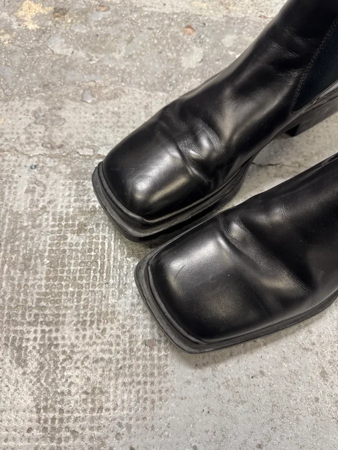FW2000 Prada Black Leather Squared Toe Boots - Image 5