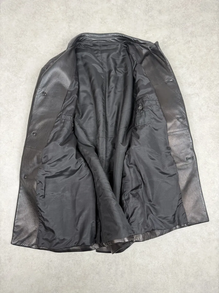FW2000 Prada Black Long Minimalist Premium Leather Jacket - Image 4