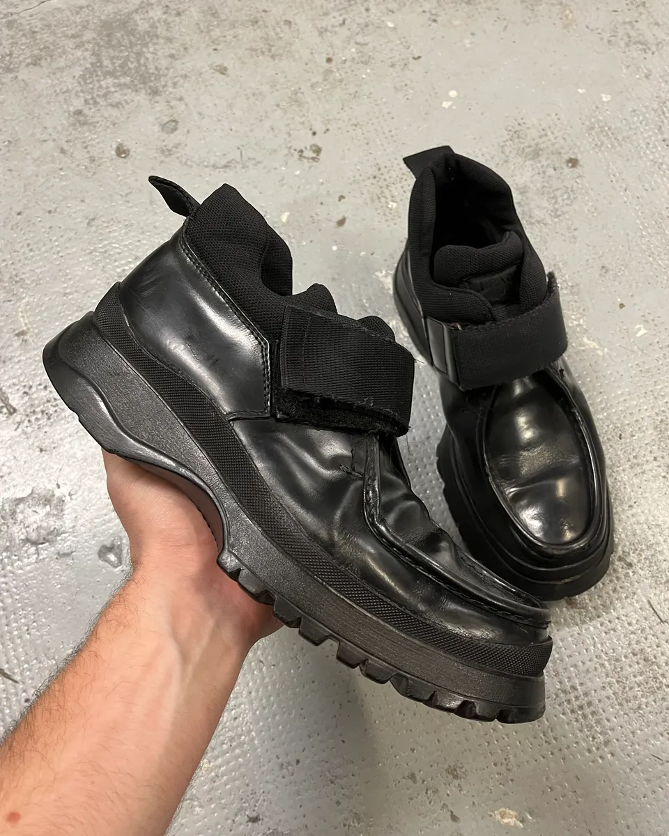 FW2000 Prada Black Strapped Leather Boots