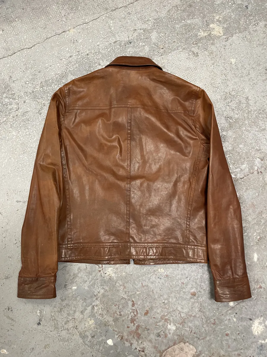 FW2000 Prada Brown Leather Minimalist Jacket - Image 2