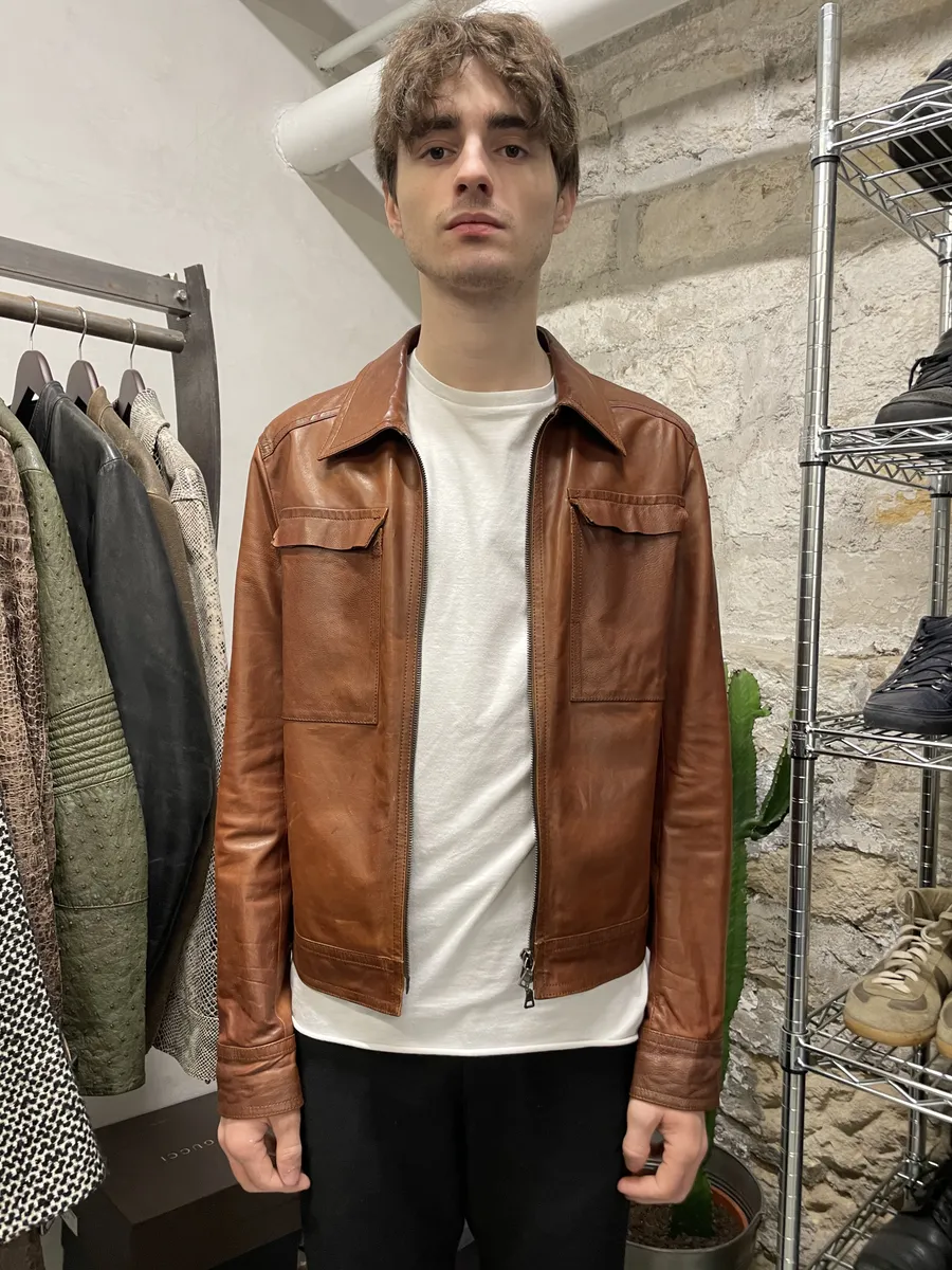 FW2000 Prada Brown Leather Minimalist Jacket - Image 3