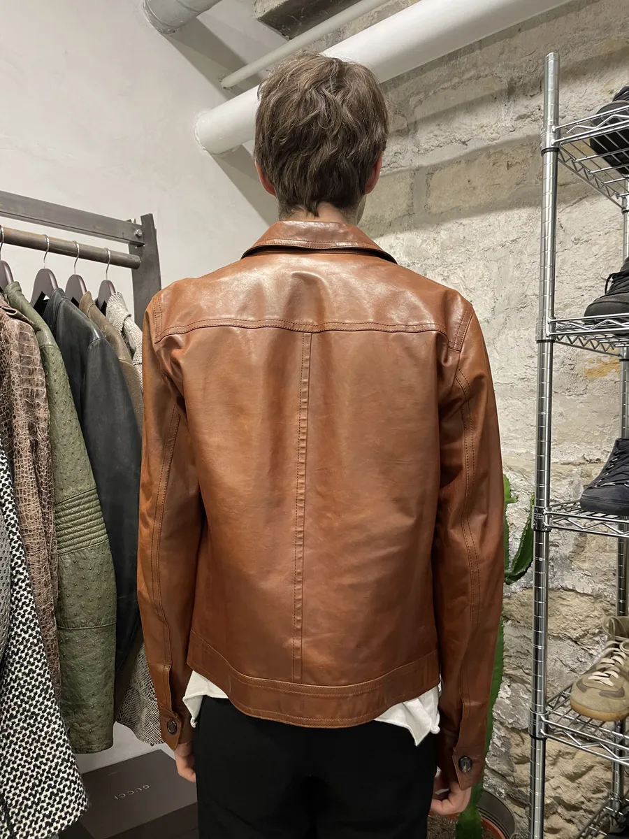 FW2000 Prada Brown Leather Minimalist Jacket - Image 4