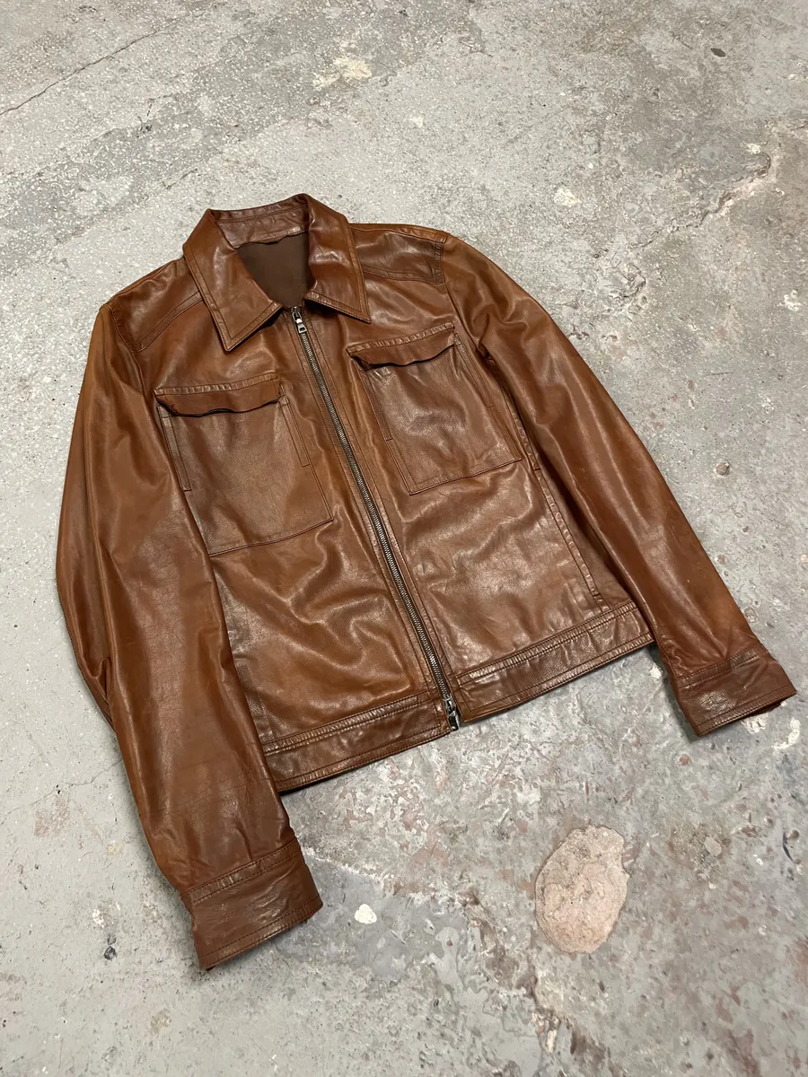 FW2000 Prada Brown Leather Minimalist Jacket - Image 5