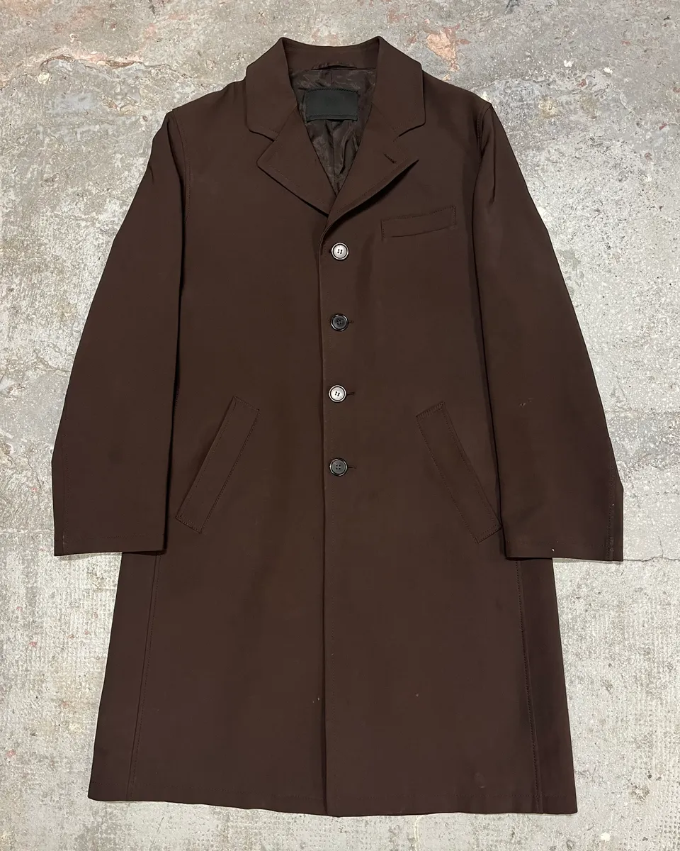 FW2000 Prada Brown Minimalist Long Trench Jacket