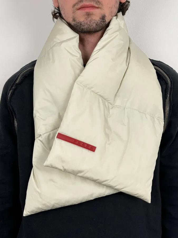 FW2000 Prada Cream Scarf Nylon Quilted One Size - Image 2