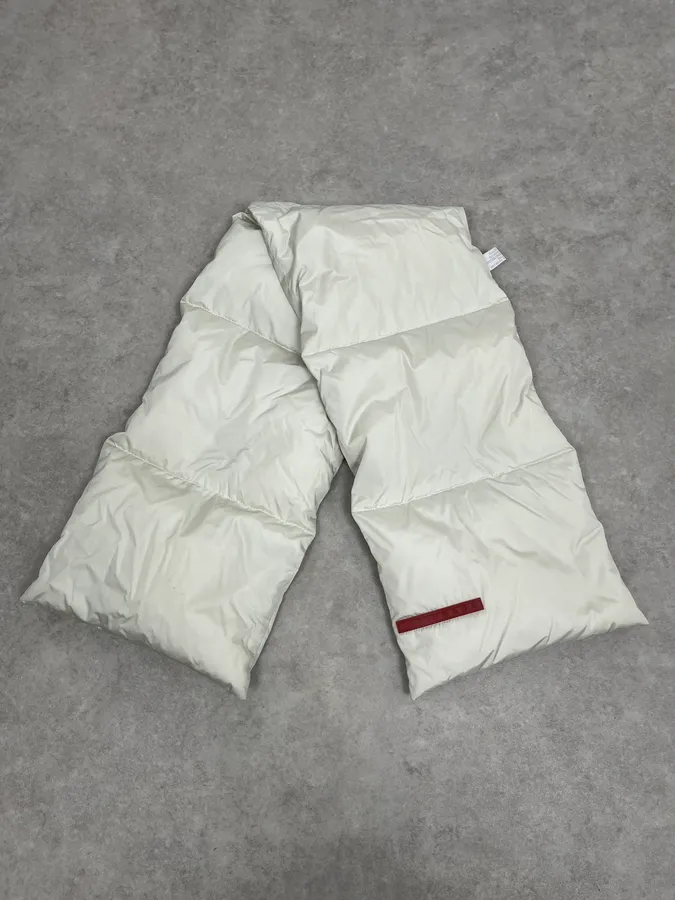 FW2000 Prada Cream Scarf Nylon Quilted One Size - Image 3