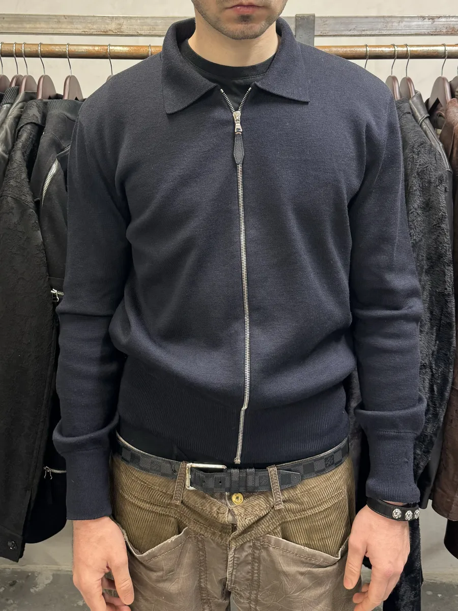 FW2000 Prada Navy Zip-up Sweater - Image 2
