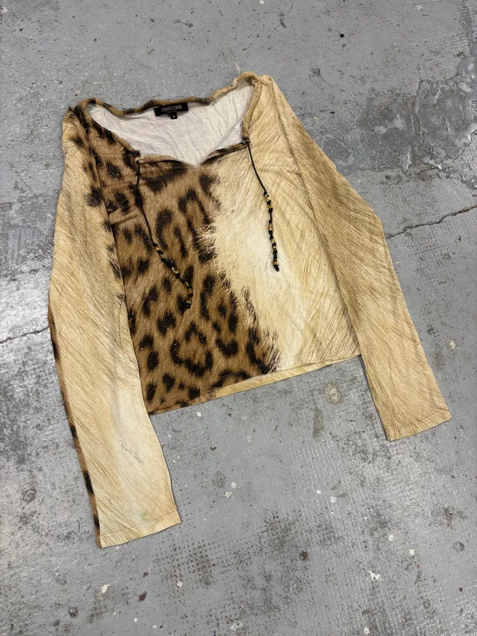 FW2000 Roberto Cavalli Beige Leopard Print Cardigan - Image 5