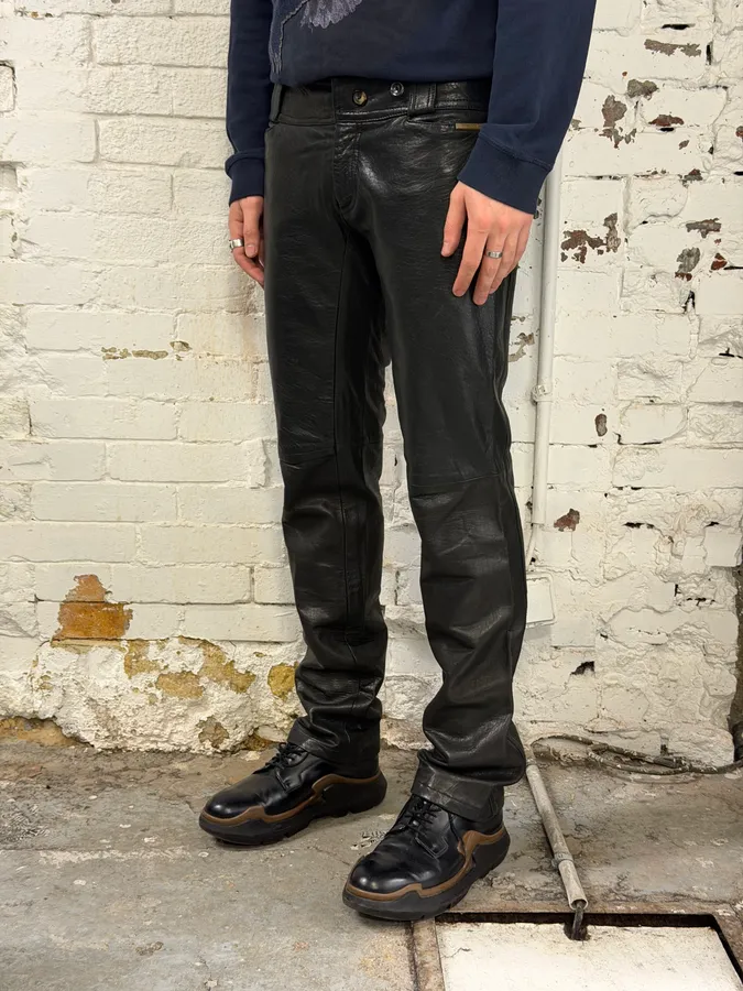 FW2000 Roberto Cavalli Black Low Waist Leather Pants - Image 3