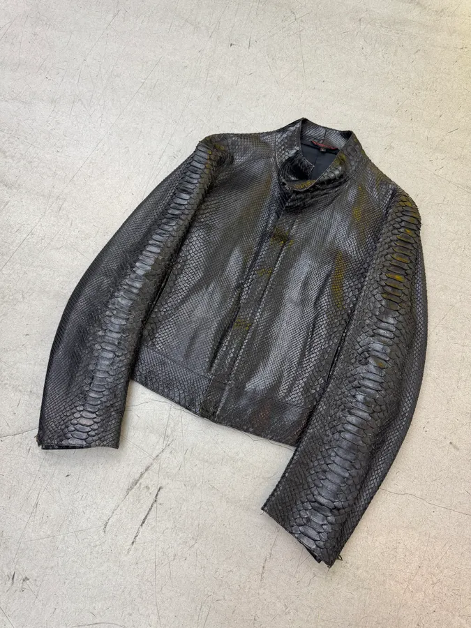FW2000 Roberto Cavalli Black Python Leather Biker Jacket - Image 5