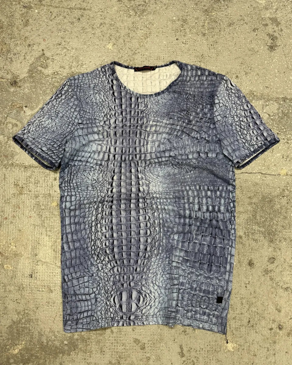 FW2000 Roberto Cavalli Blue Crocodile Effect Tee-Shirt - Image 3