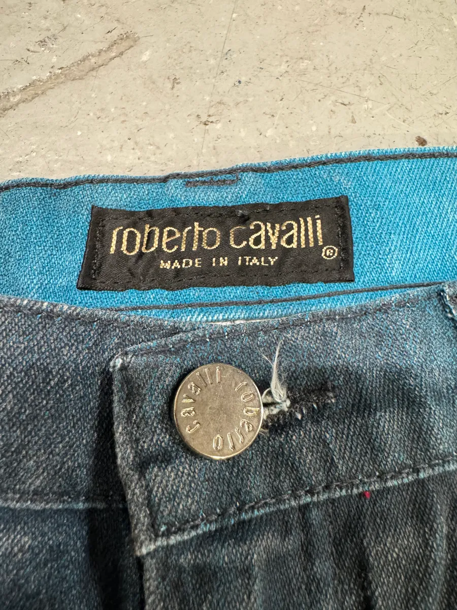 FW2000 Roberto Cavalli Blue Floral Spectrum Ocean Pants - Image 3