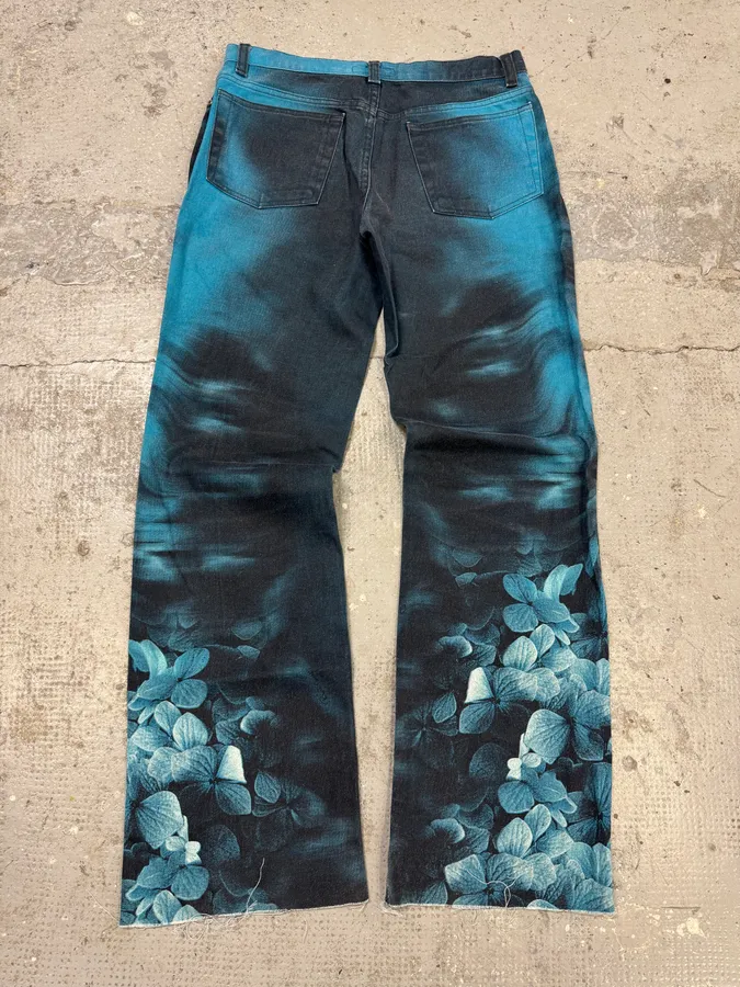 FW2000 Roberto Cavalli Blue Floral Spectrum Ocean Pants - Image 6