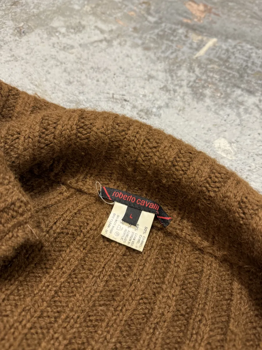 FW2000 Roberto Cavalli Brown Pony Hair Wool Zip-up Sweater - Image 10