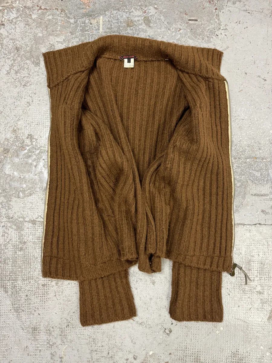 FW2000 Roberto Cavalli Brown Pony Hair Wool Zip-up Sweater - Image 11